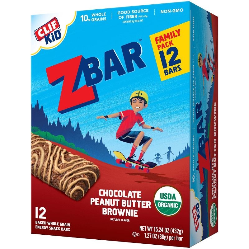 CLIF Kid ZBAR Organic Chocolate Peanut Butter Brownie Snack Bars -15.25oz/12ct