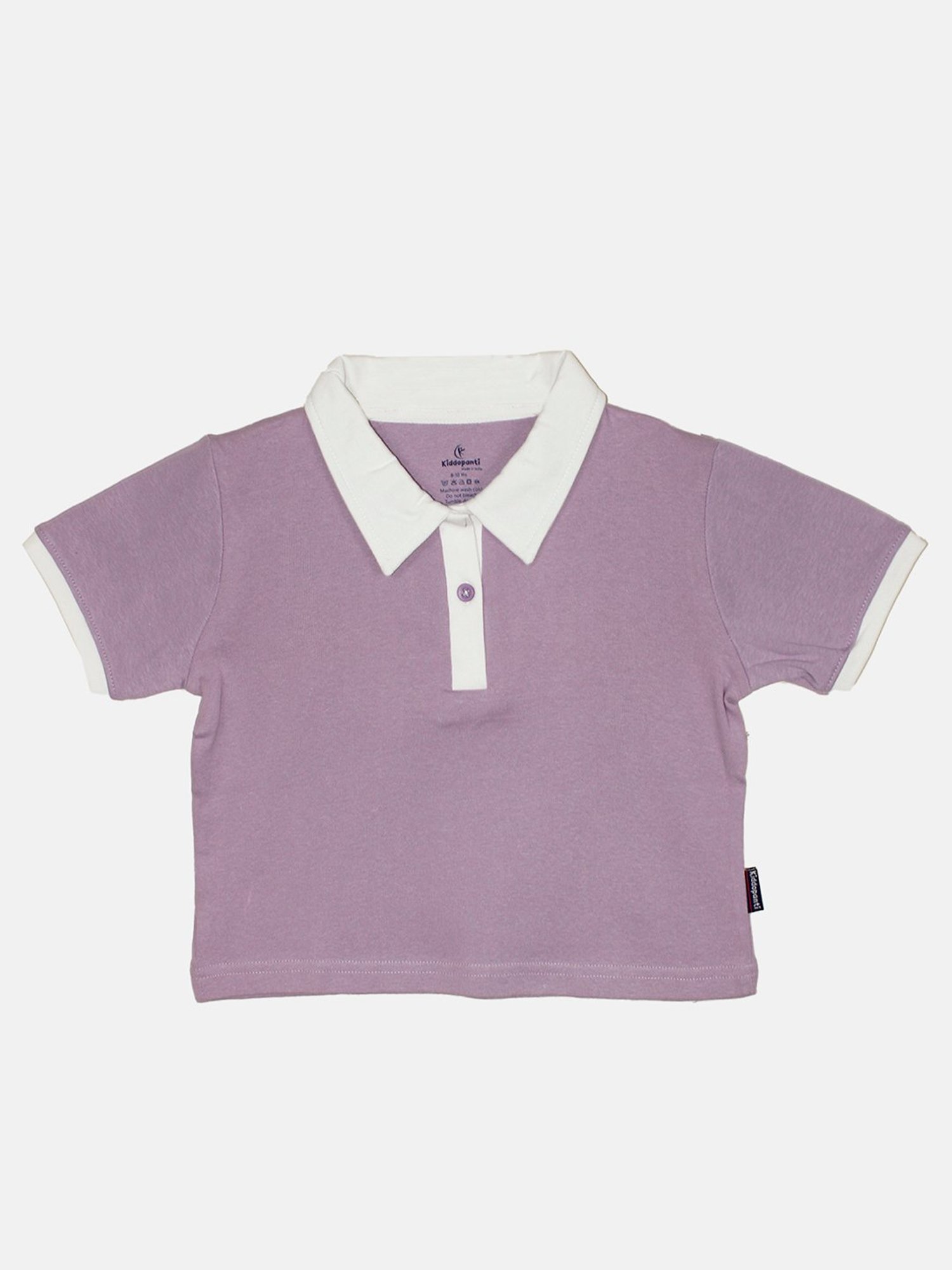 Kiddopanti Kids Lilac Solid Crop Polo T-Shirt