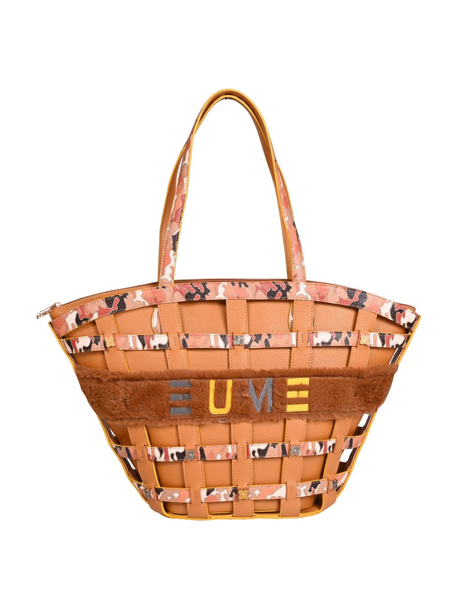 Eume Praline Mustard Camo Vegan Leather Tote Bag