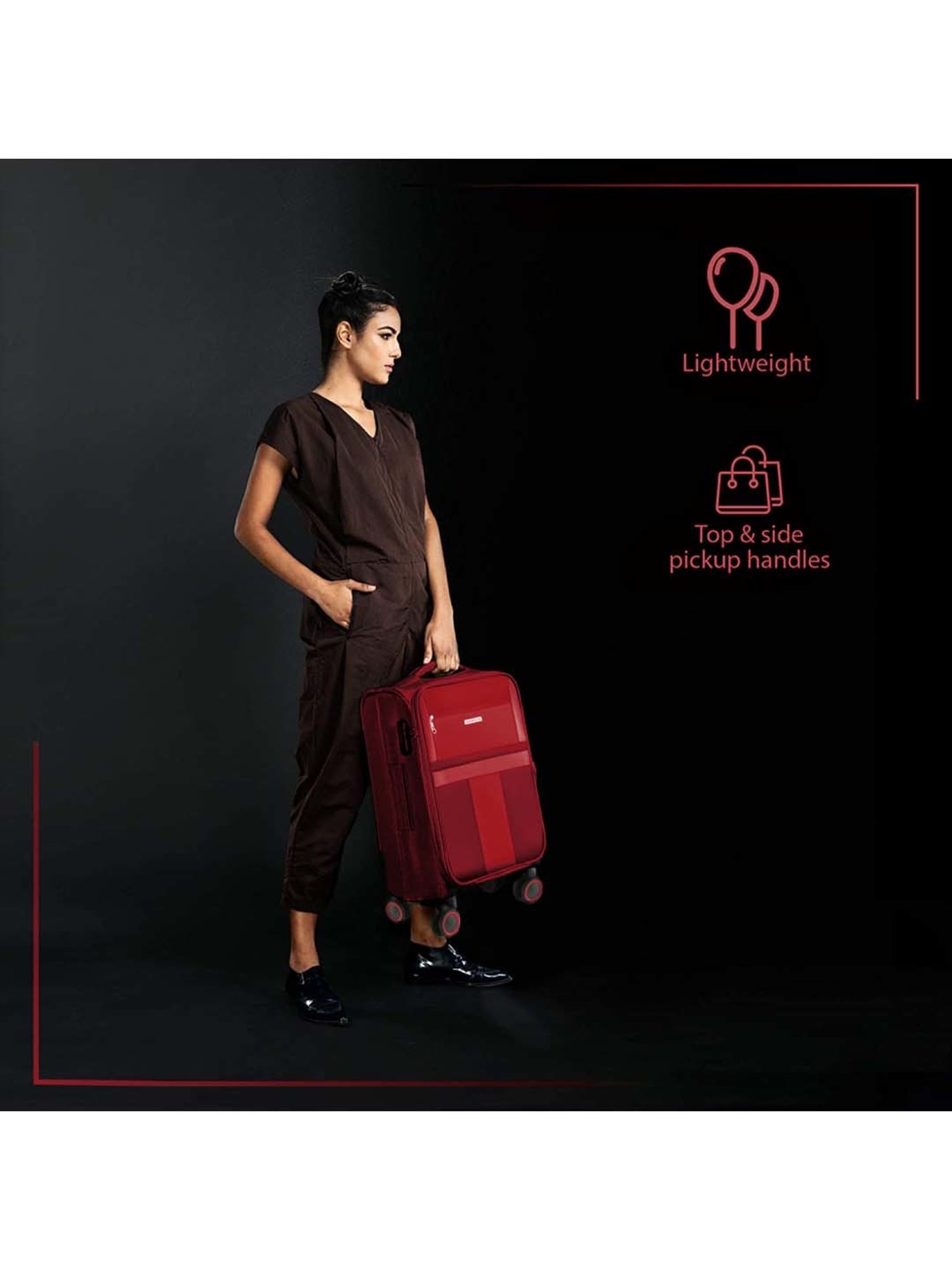 Nasher Miles Toledo Expander Soft-Sided Polyester  Set of 3 Red Trolley Bags (55, 65 & 75 cm)