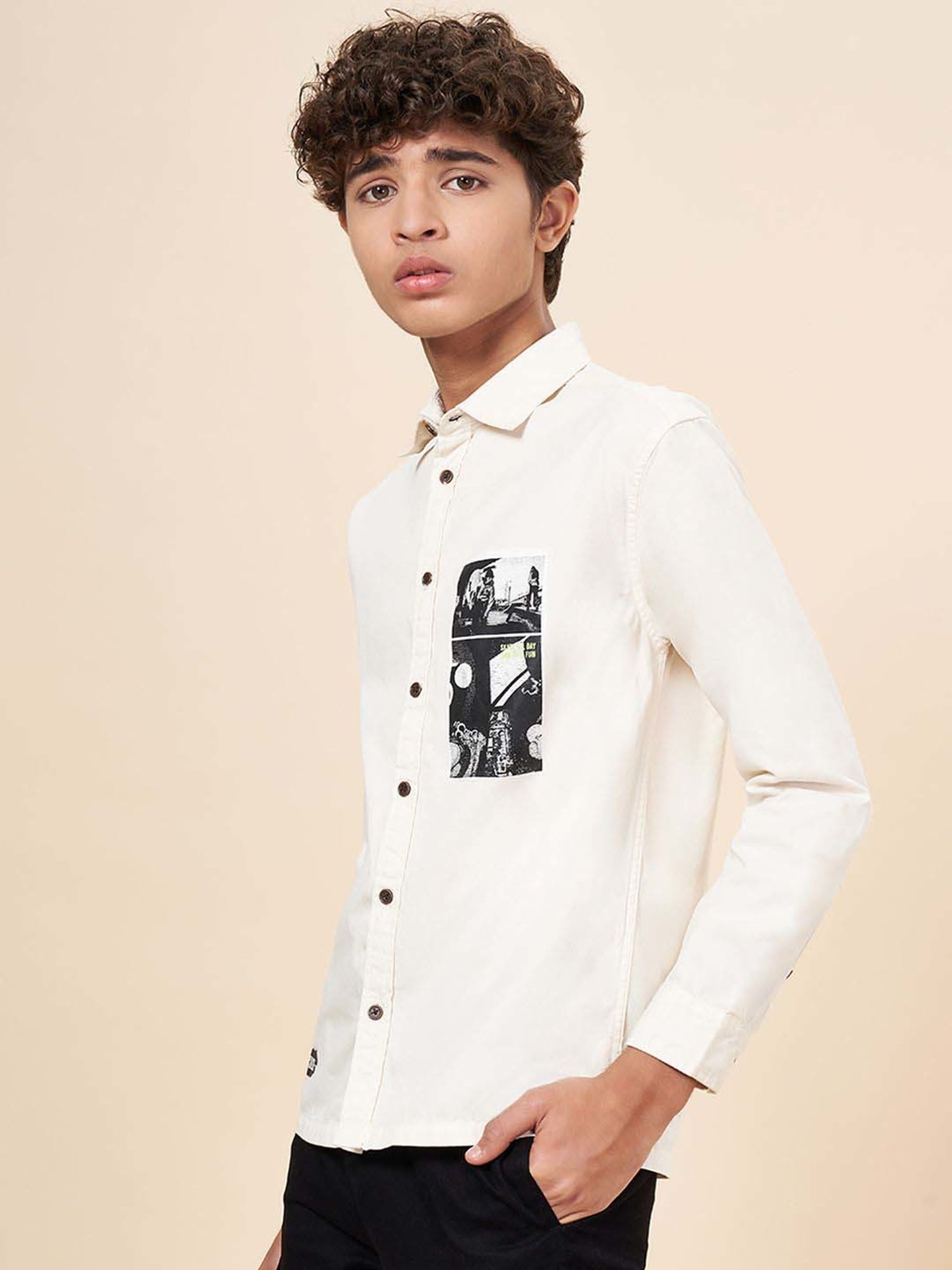 Coolsters by Pantaloons Kids Off White Cotton Printed Full Sleeves Shirts