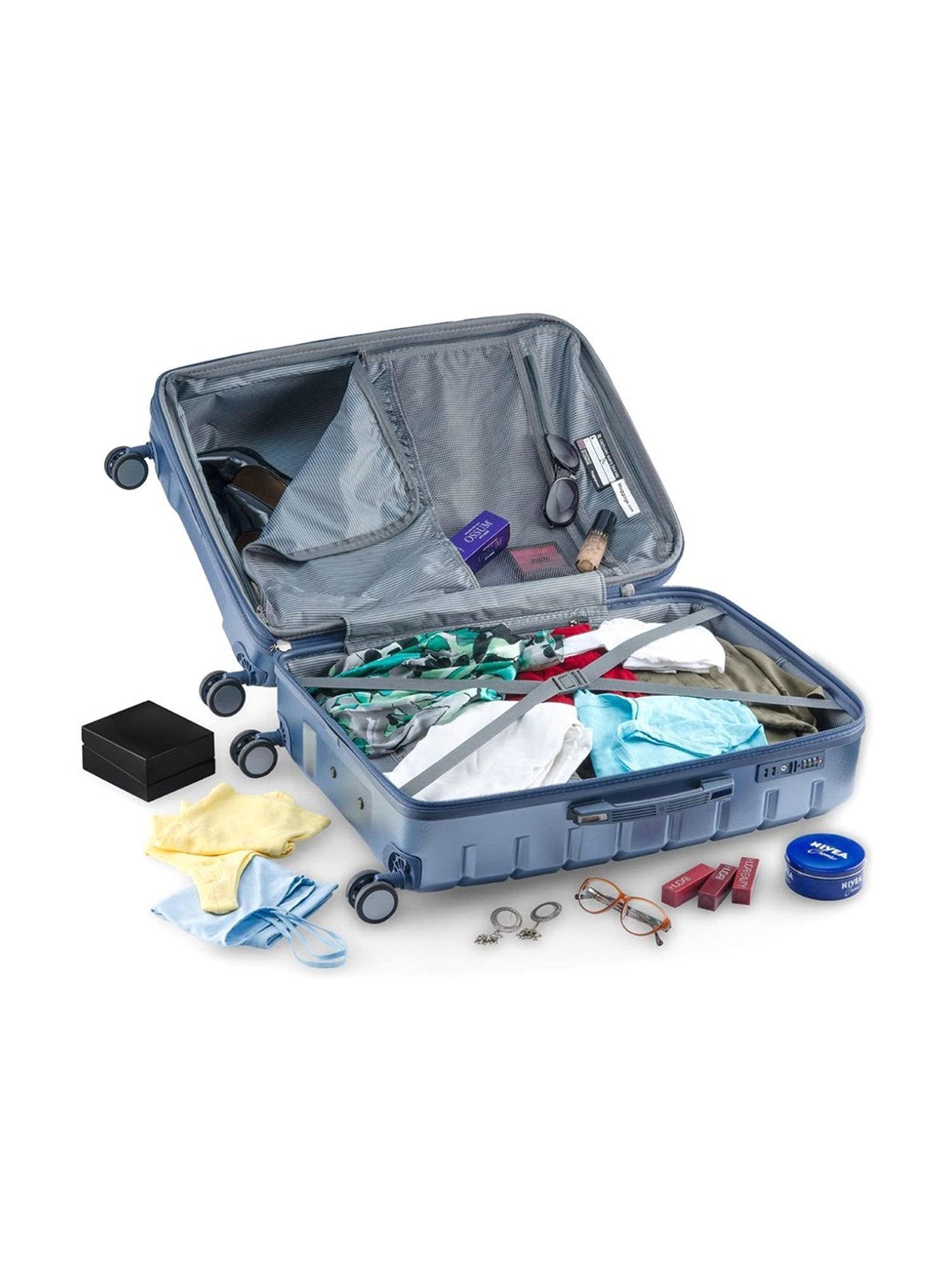 It luggage Prosperous Blue Textured Medium Hard Cabin Trolley