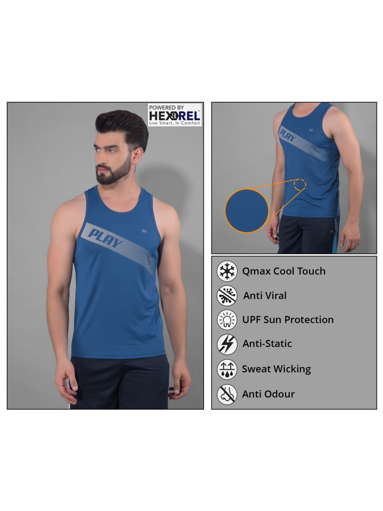 Force NXT Multicolored Regular Fit Printed Gym Vest - Pack Of 5