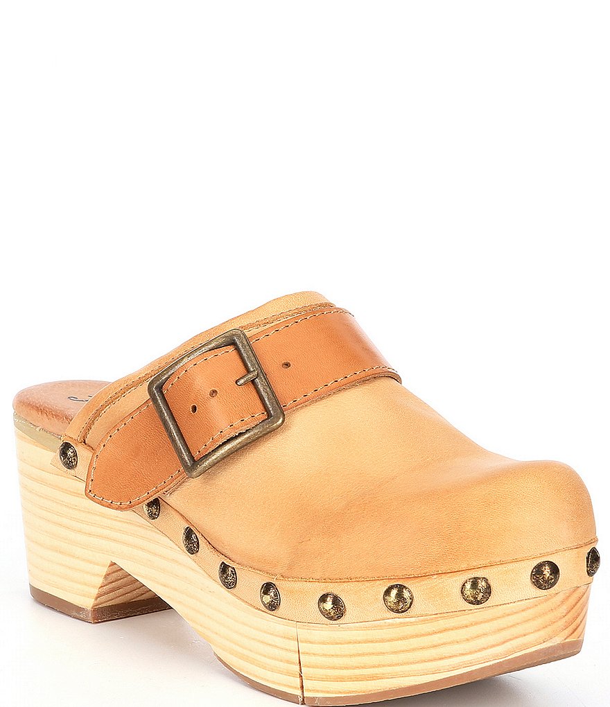 Free People Culver City Leather Studded Buckled Strap Clogs