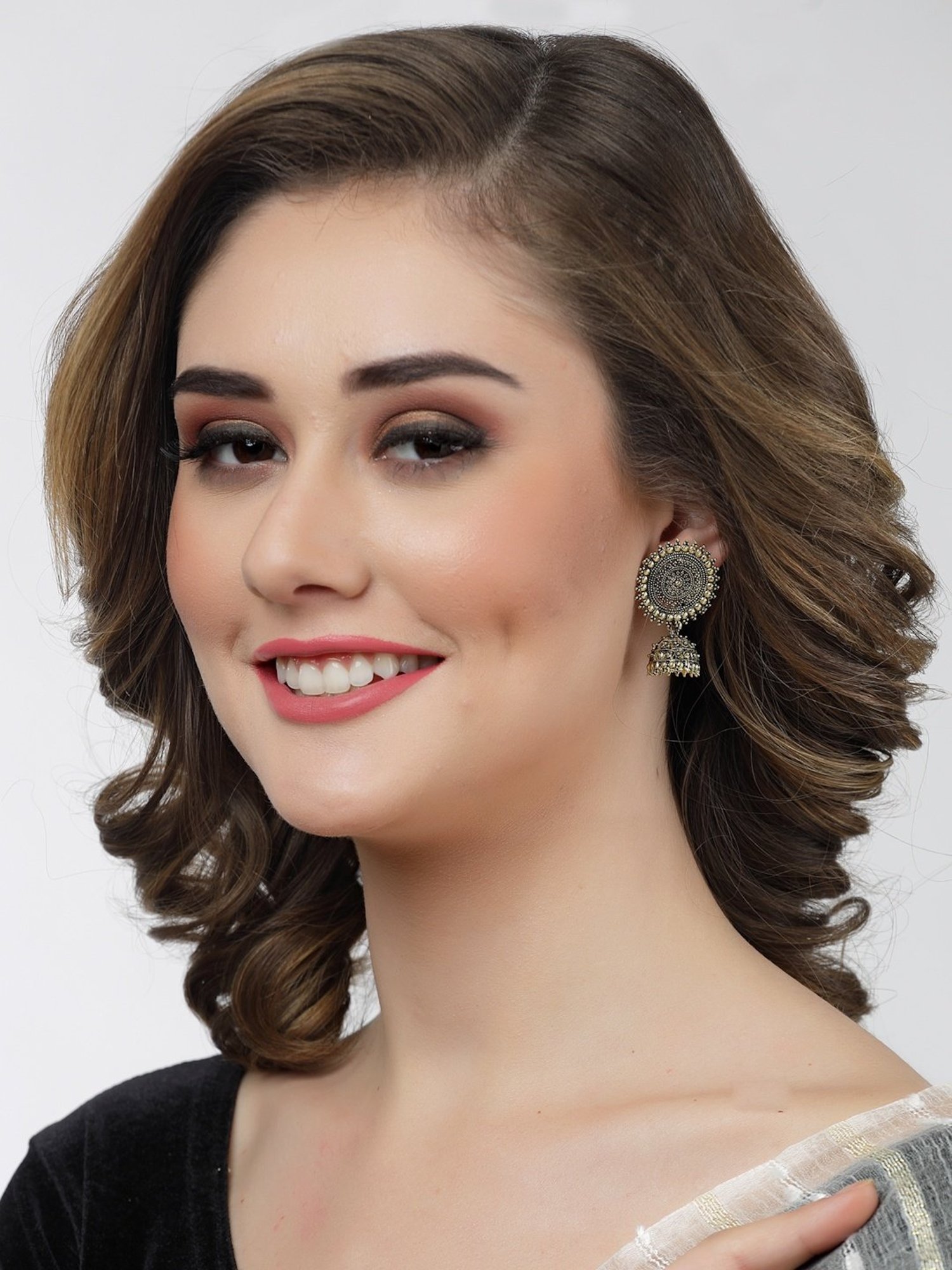 Moedbuille Antique Floral Design Oxidized Gold-Plated Handcrafted Filigree Jhumki Earrings