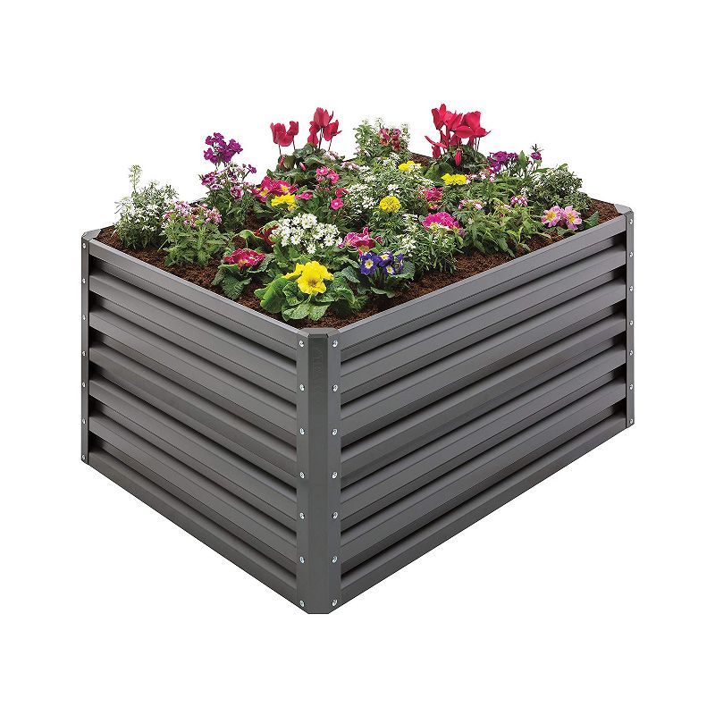 Stratco Raised Steel Metal Outdoor Decor Rectangular Tall Vegetable Garden Herb Bed Planter Box 20 Cubic Ft. Capacity, 46 x 35 x 12 Inches, Slate Gray