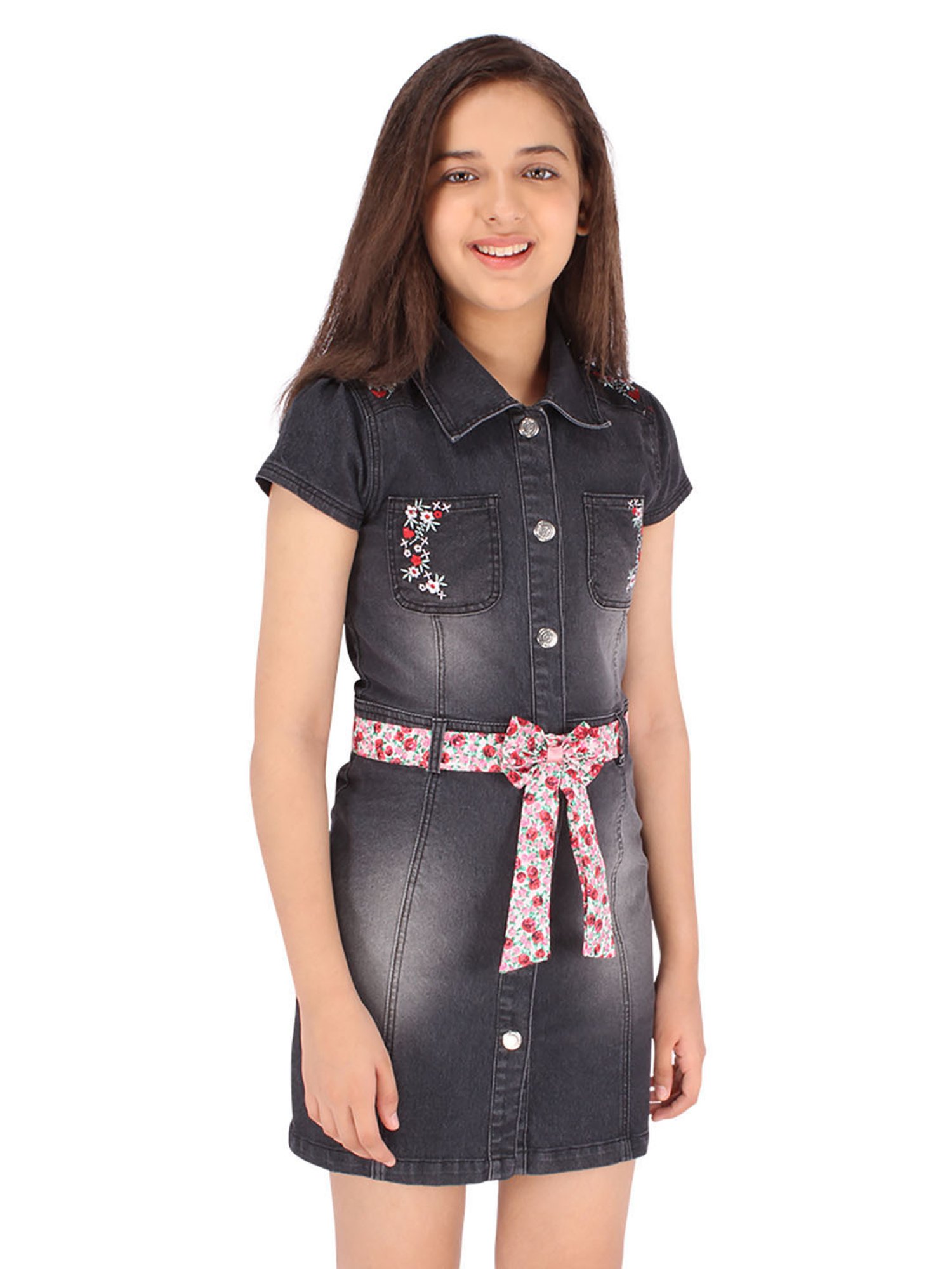 Cutecumber Kids Black Embroidered Shirt Dress