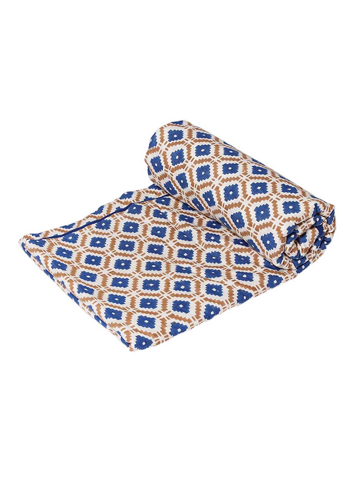 Fanusta Manzhar Blue & Brown 200 TC Hand Block Printed Bed Sheet Set