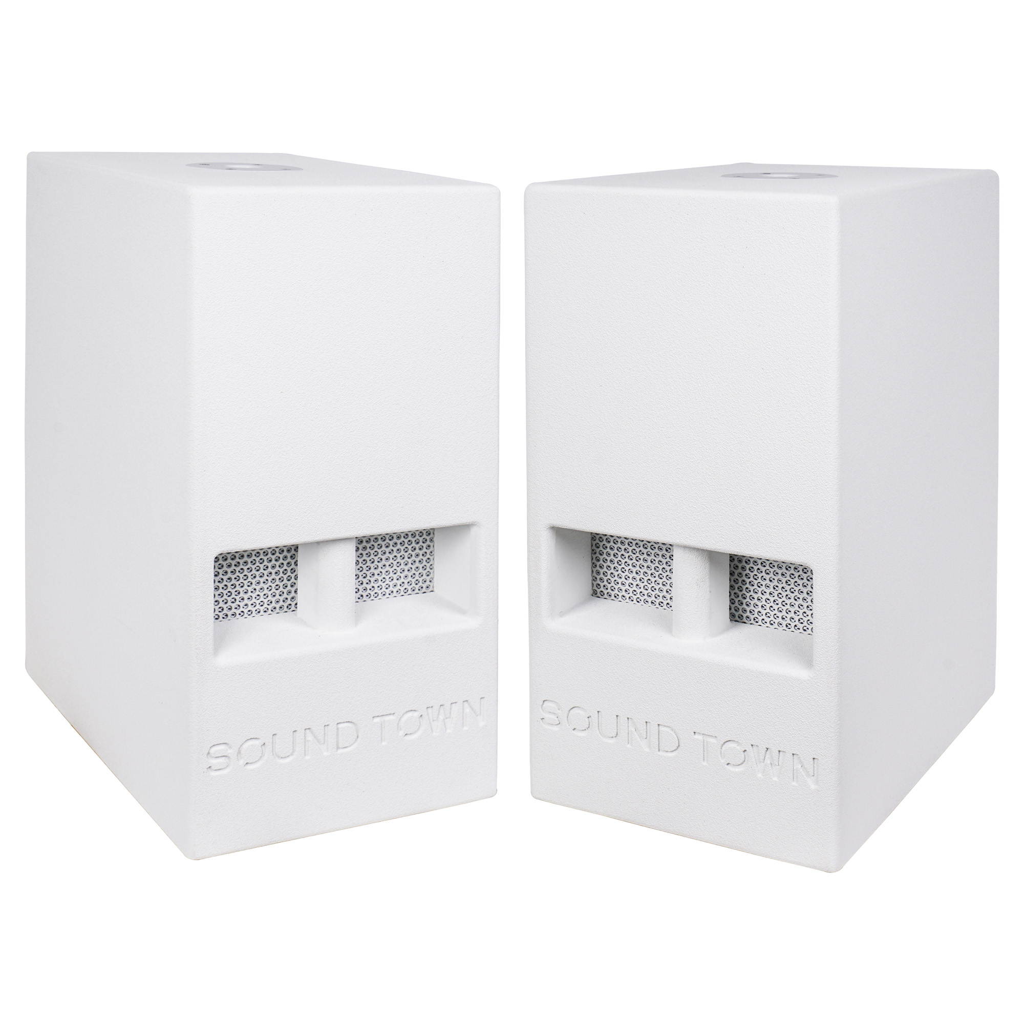 Sound Town 2-Pack 10" 1400 Watts Powered PA DJ Subwoofers with Folded Horn Design, White (CARME-110SWPW-PAIR)