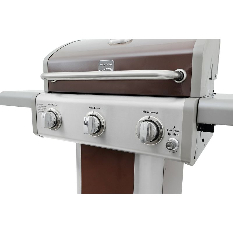 Kenmore 3-Burner Pedestal Grill with Foldable Side Shelves 4030400LD-MO Mocha