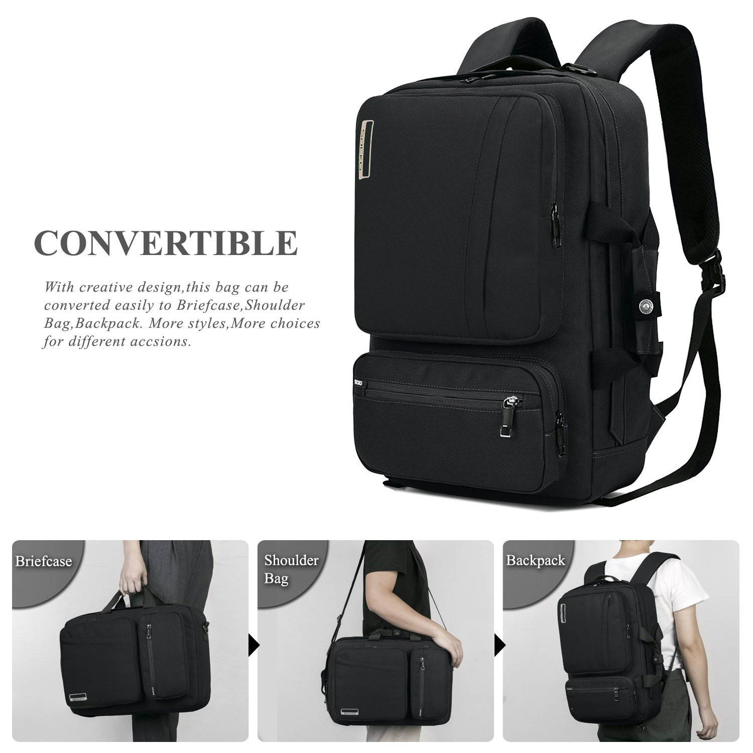 ESTONE 17.3 Inch Laptop Backpack, Large Travel Laptop Backpack, Anti Theft Water Resistant Business Backpack for Men and Women, Durable Lightweight School College Bag, Black