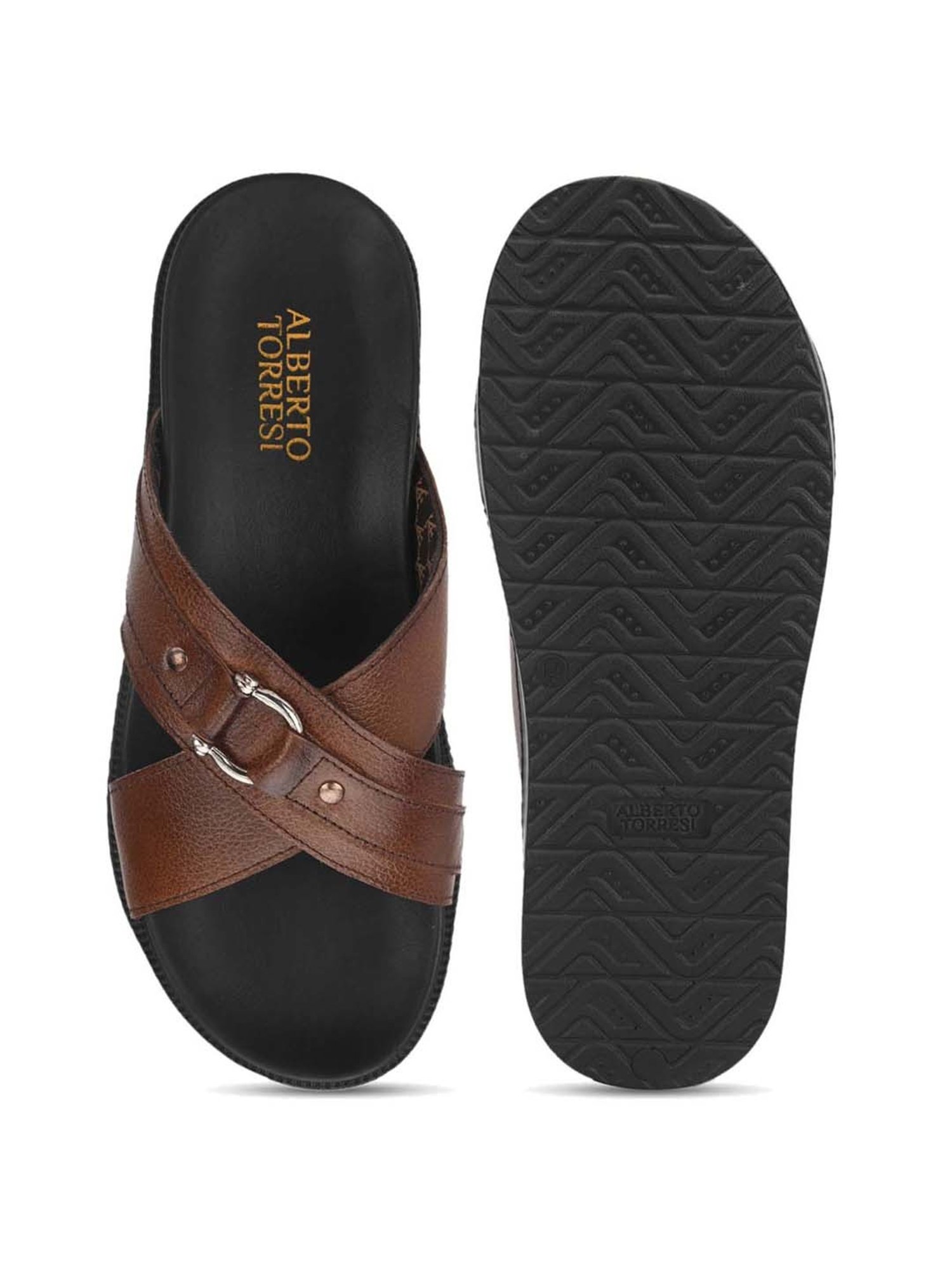 Alberto Torresi Men's Tan Cross Strap Sandals