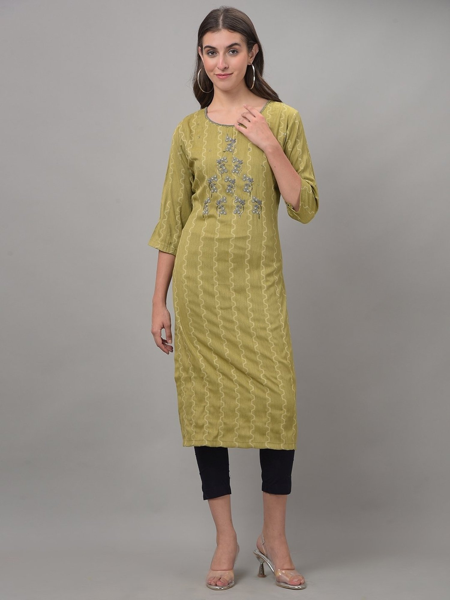 Dollar Missy Green Embroidered Straight Kurta