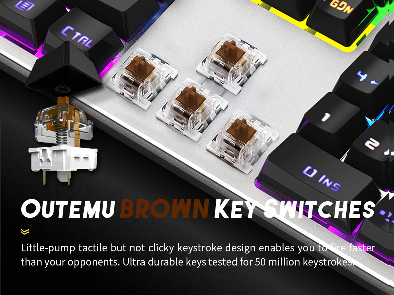 KITCOM Mechanical Gaming USB Wired&nbsp;Keyboard&nbsp;with Brown&nbsp;Switch Tactile/Slightly Clicky, Rainbow LED Backlit Double-Shot Keycaps&nbsp;104 Keys Full Size Computer Laptop Keyboard for Windows PC/MAC Gamer