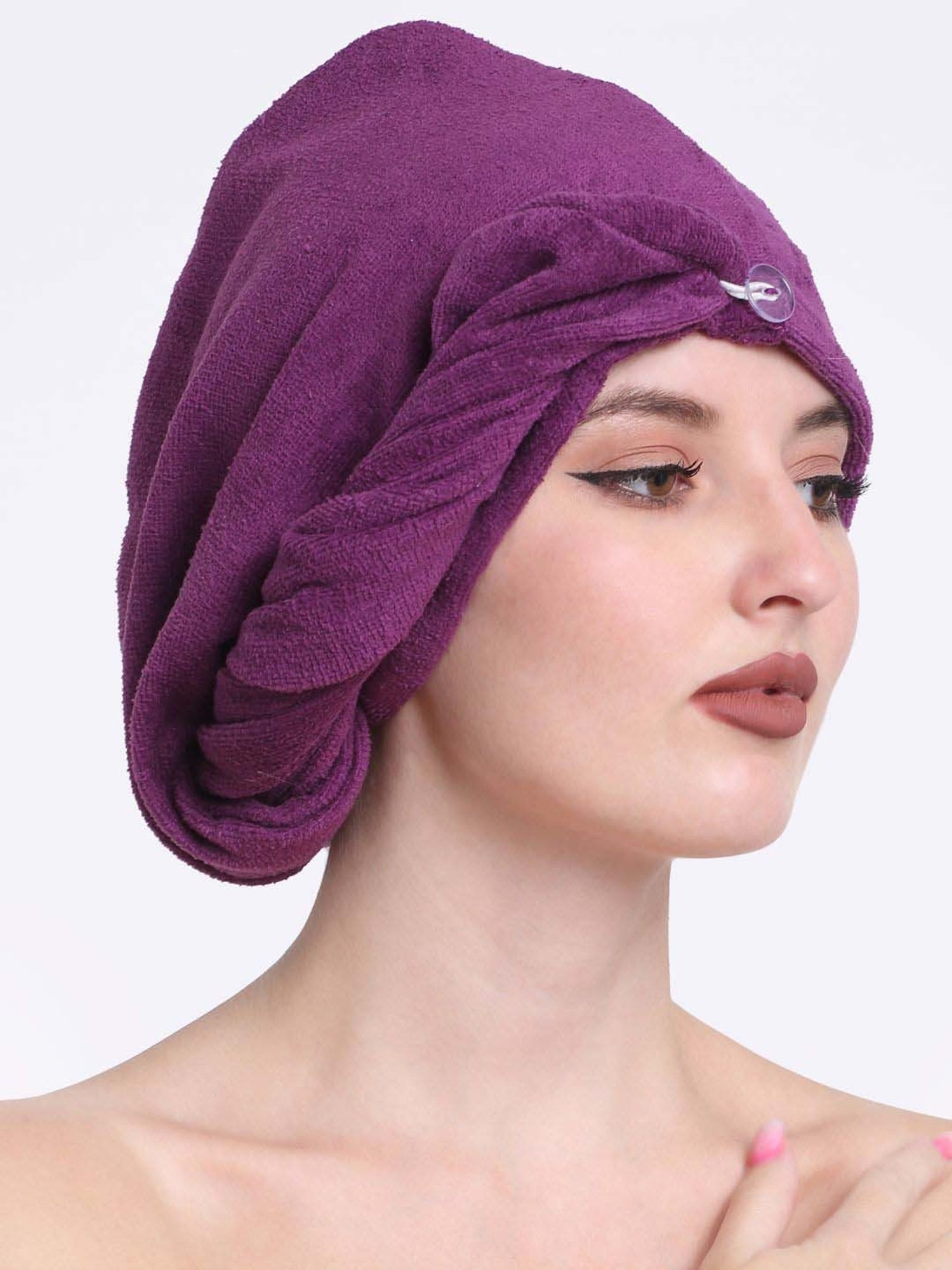 Creeva Luxury Purple Cotton 380 GSM Hair Wrap
