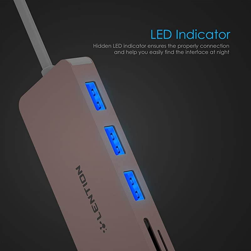 USB C Hub with 3 USB 3.0 and SD/Micro SD Card Reader Compatible 2020-2016 MacBook Pro 13/15/16, New Mac Air/iPad Pro/Surface, ChromeBook, More, Multi-Port Type C Adapter (CB-C15, Rose Gold)