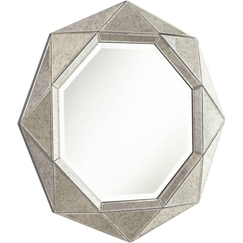 Possini Euro Design Possini Euro Dana 31 1/2" Round Octagon Antiqued Gray Wall Mirror