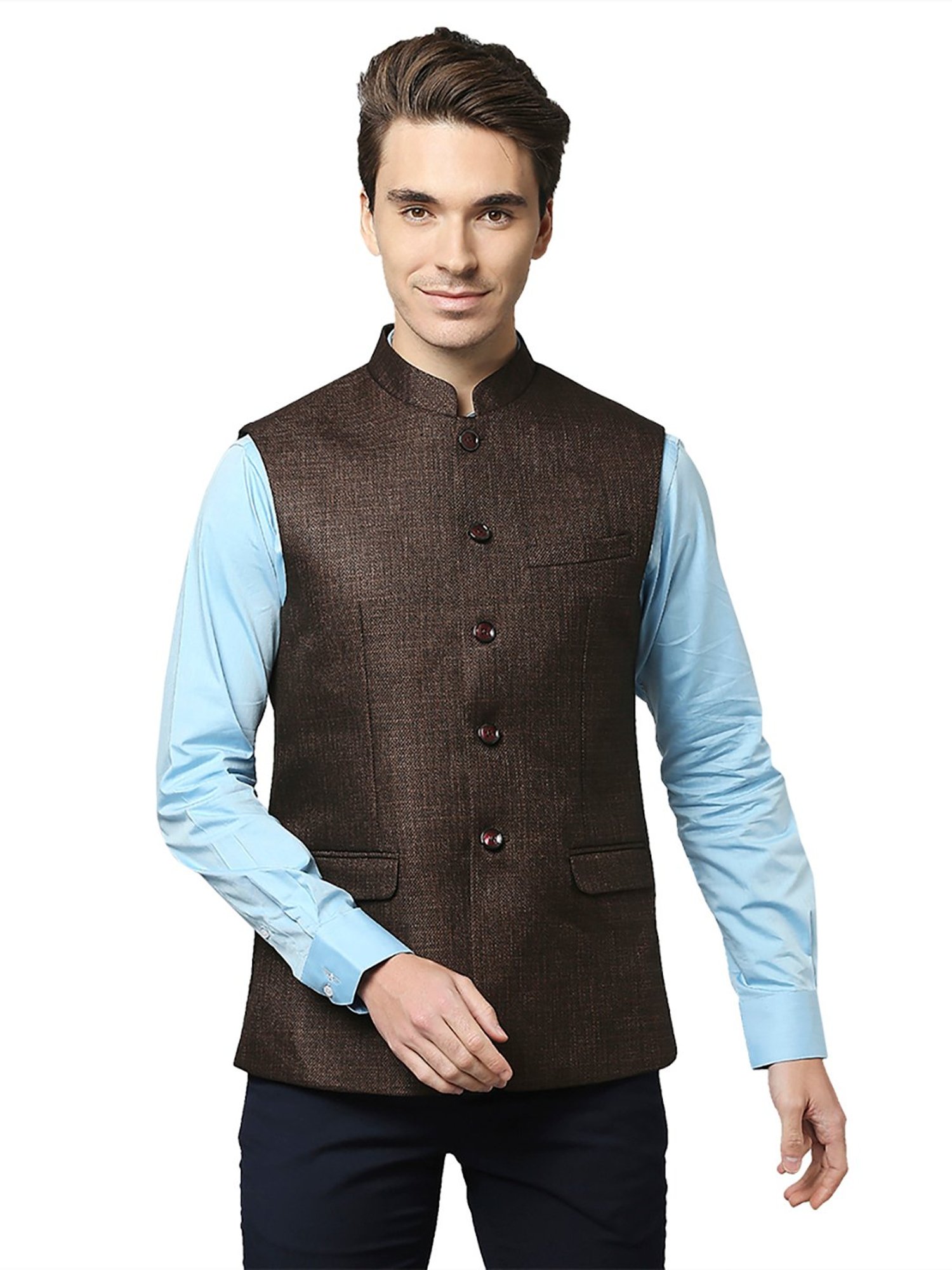 Park Avenue Brown Slim Fit Nehru Jacket