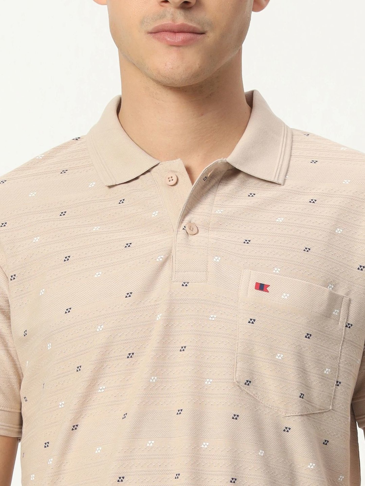Tab91 Beige Regular Fit Printed Polo T-Shirts