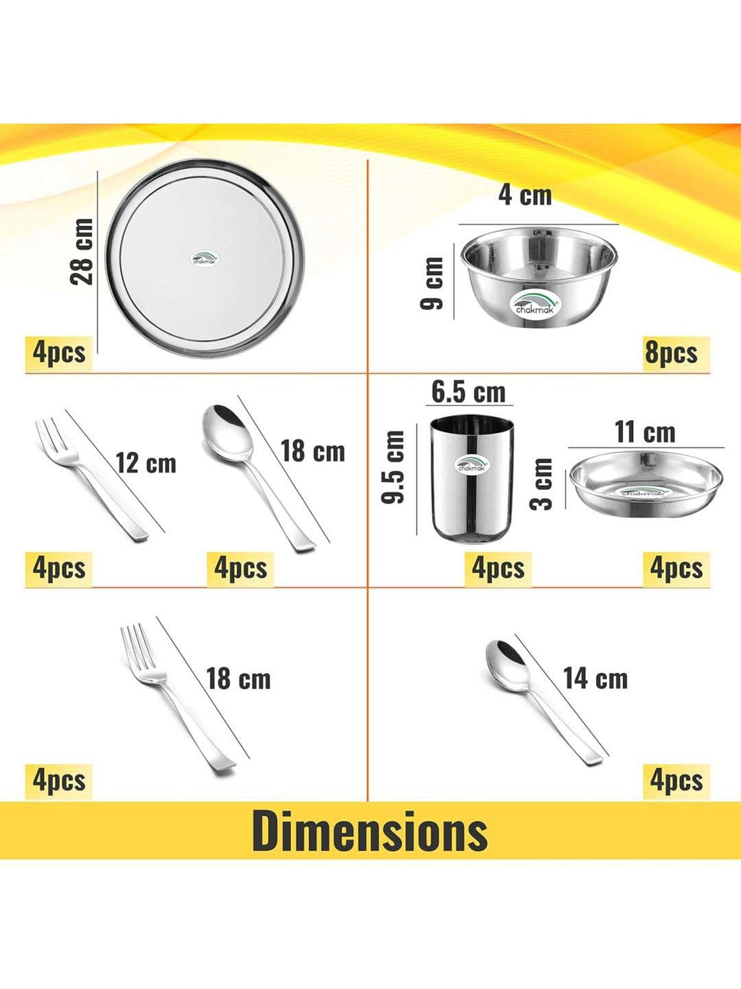 Chakmak Silver Stainless Steel 36 Pcs Dinner Set