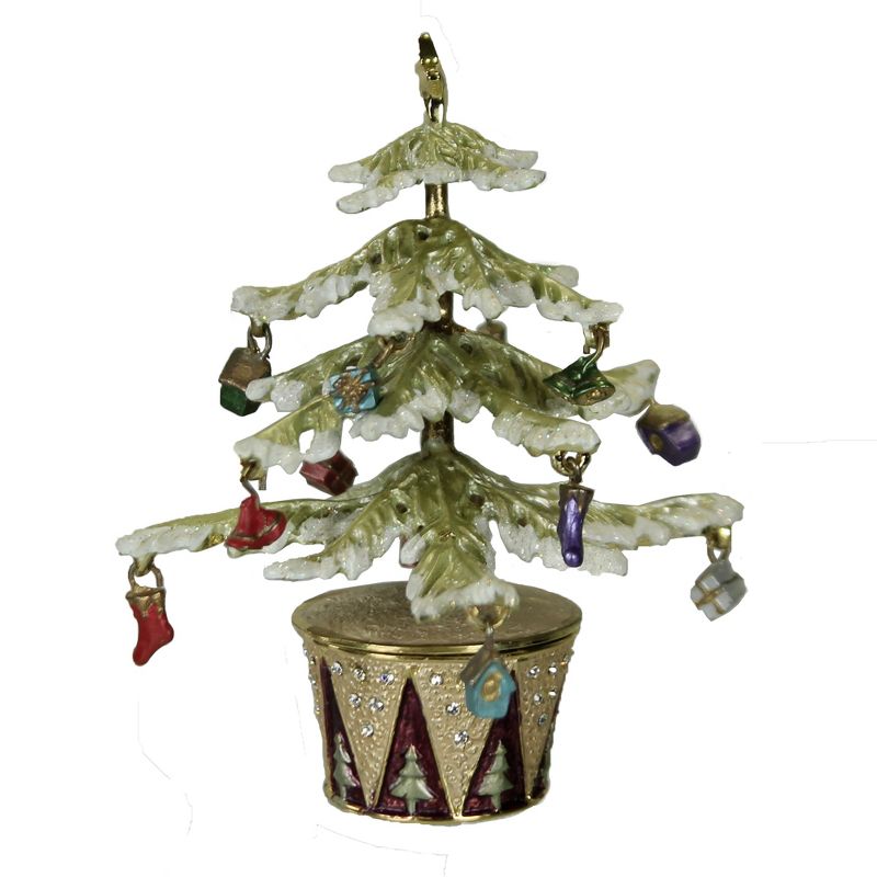 Hinged Trinket Box 3.5" White Christmas Tree Box Magnetic Decorated Flocked  -  Decorative Figurines