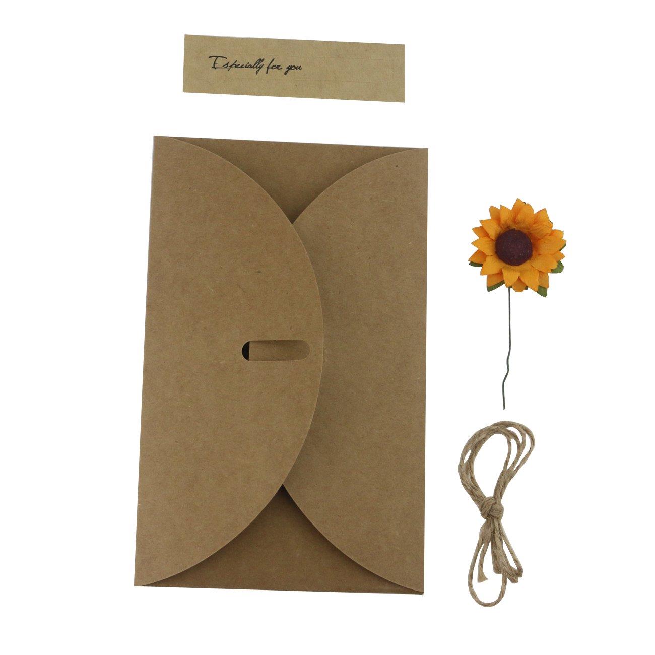 Ogrmar Brown Kraft Paper Thank You Cards Thank U Greeting Card with Kraft Paper Envelopes for Wedding, Graduation 6.9"x4.3" Pack of 20 (Sunflower)