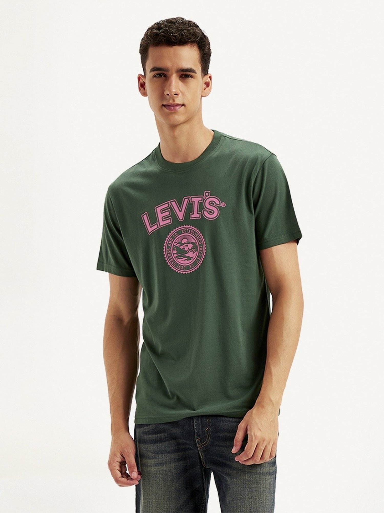 Levi's Green Cotton Regular Fit Printed T-Shirt