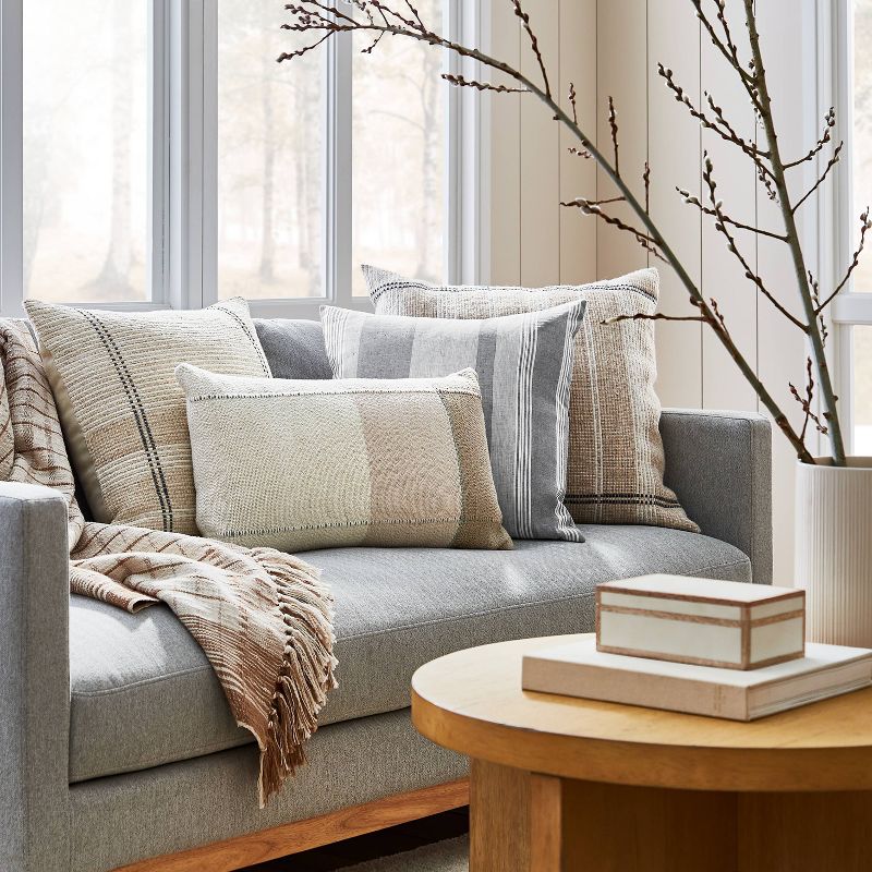 Oversized Woven Color Block Striped Lumbar Throw Pillow Neutral/Green - Threshold™ designed with Studio McGee