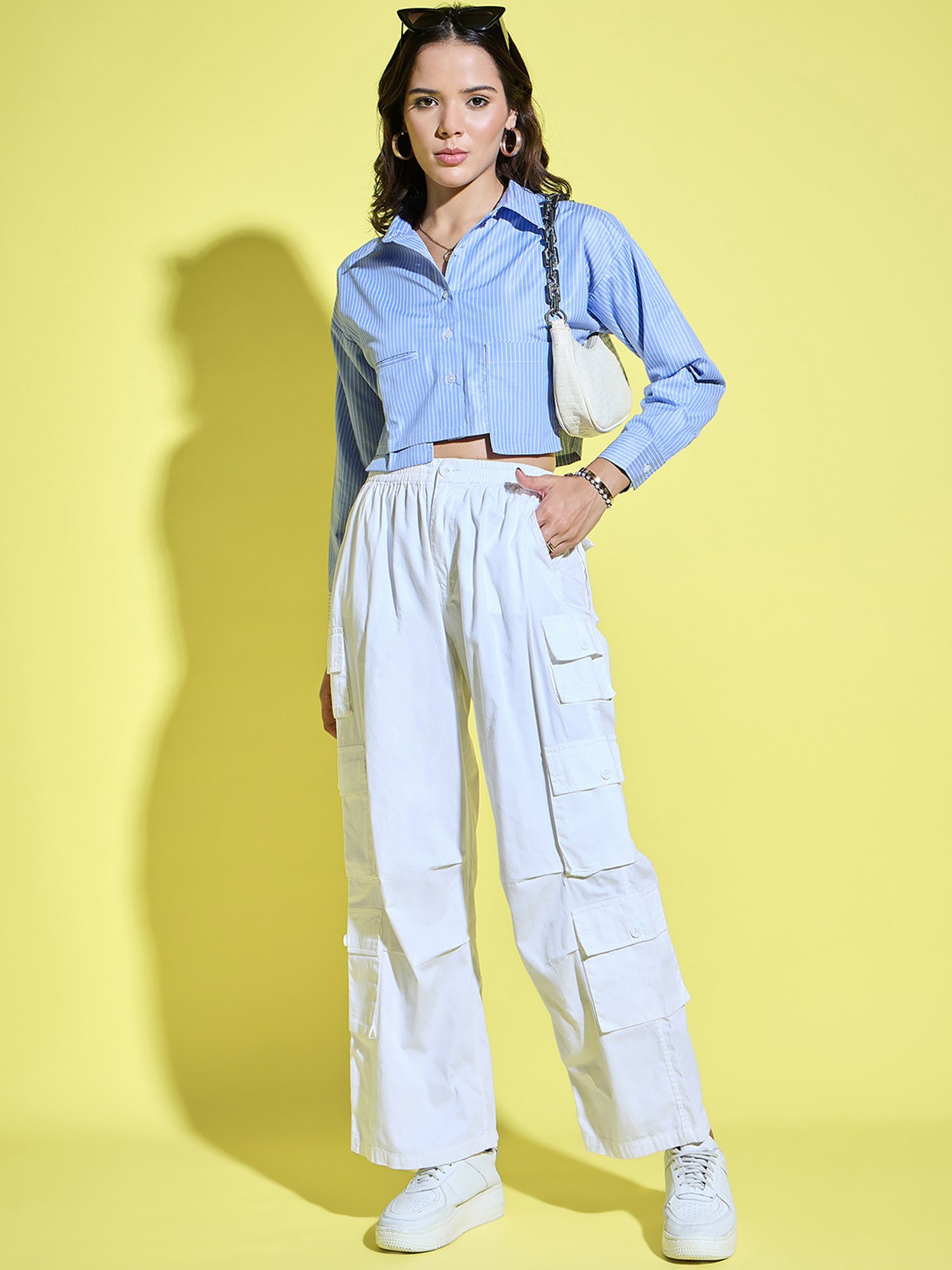 Anvi Be Yourself Blue Striped Cropped Shirt