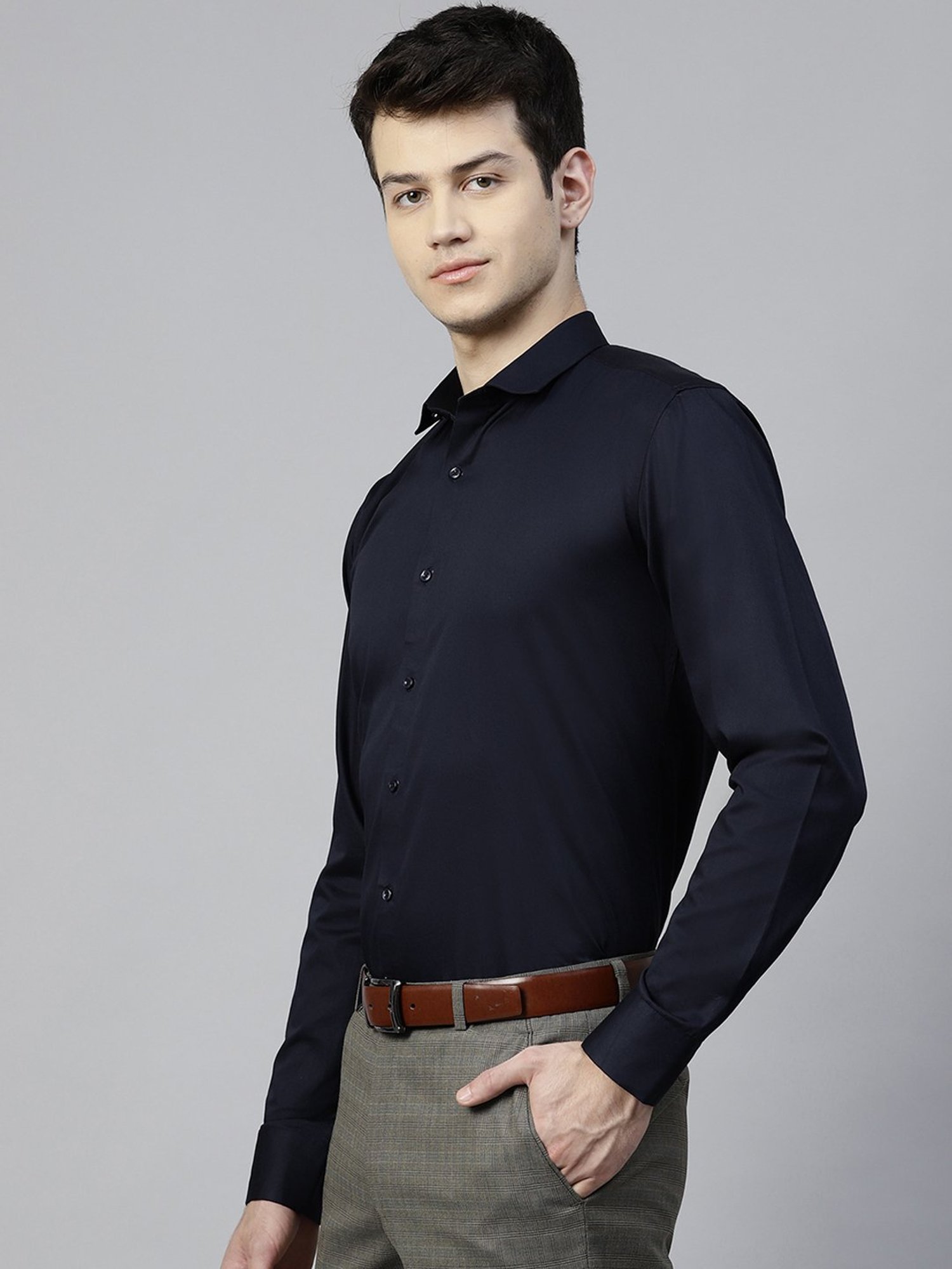 ManQ Navy Blue Slim Fit Shirt