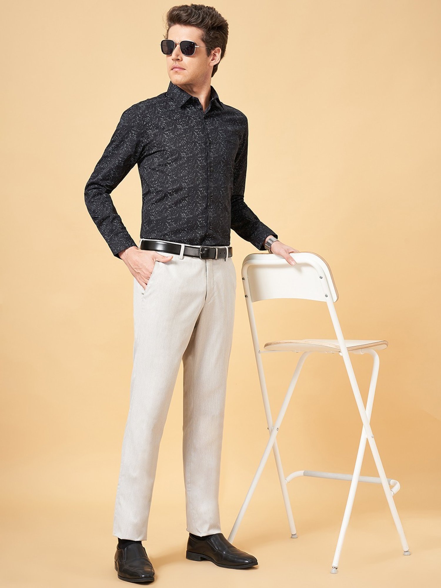 Peregrine By Pantaloons Black Cotton Slim Fit Printed Shirt