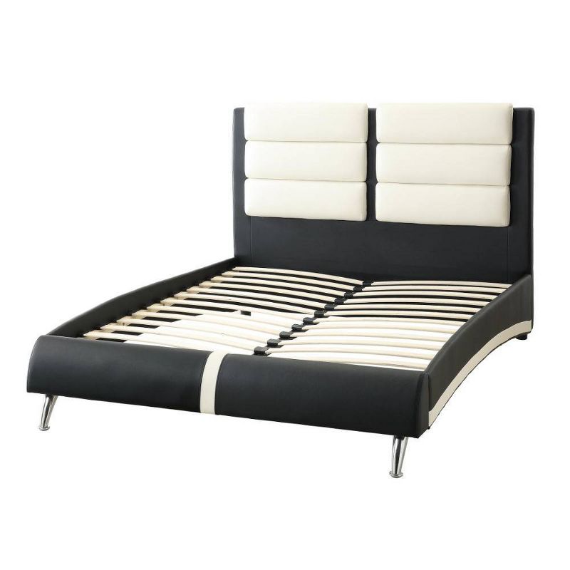 Queen Wooden Bed with Tufted Headboard White/Black - Benzara
