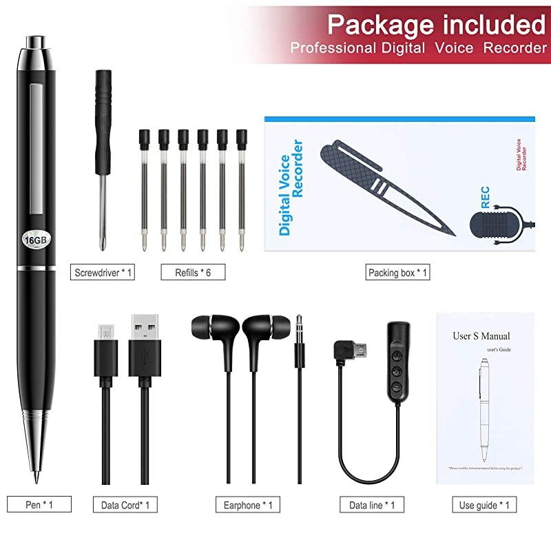 16GB Digital Voice Recorders Mini Voice Activated RecorderRechargable HD Audio Recording Device with PlaybackUSBMP3 for MeetingClassesLecturesSpeechInterviews