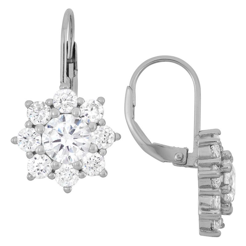Sterling Silver Round-cut Snowflake CZ Earrings