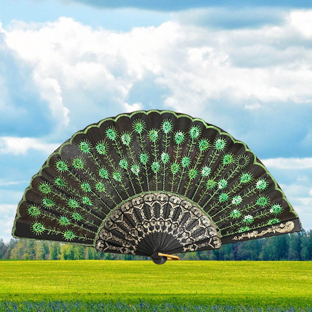 Fashionable Sequins Peacock Fan Handmade Dance Hand Fans for Performance Stage Show (Sky Blue)