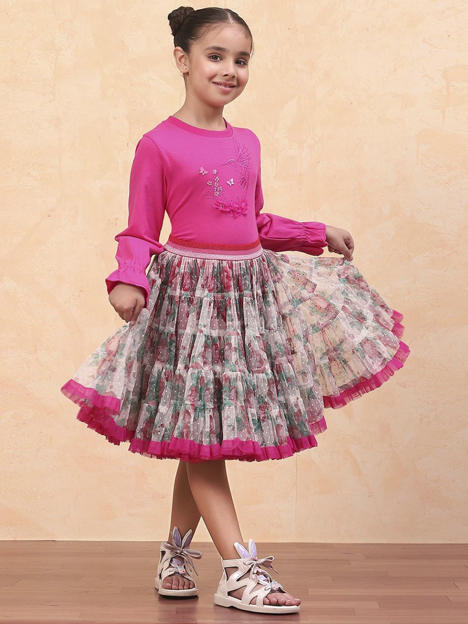 Biba Girls Pink Cotton Embroidered Casual Top and Tees