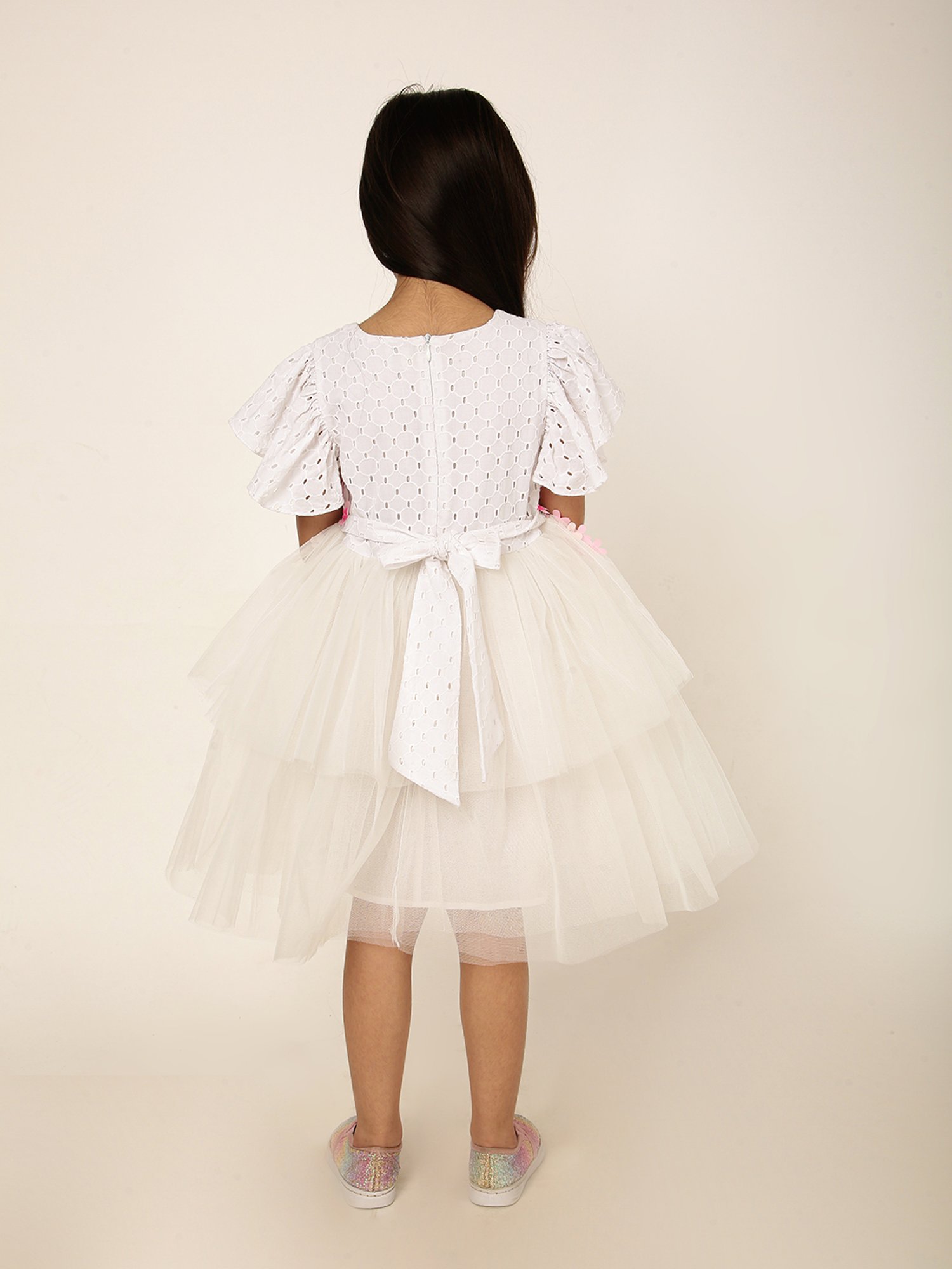 A Little Fable Girls White Applique Dress