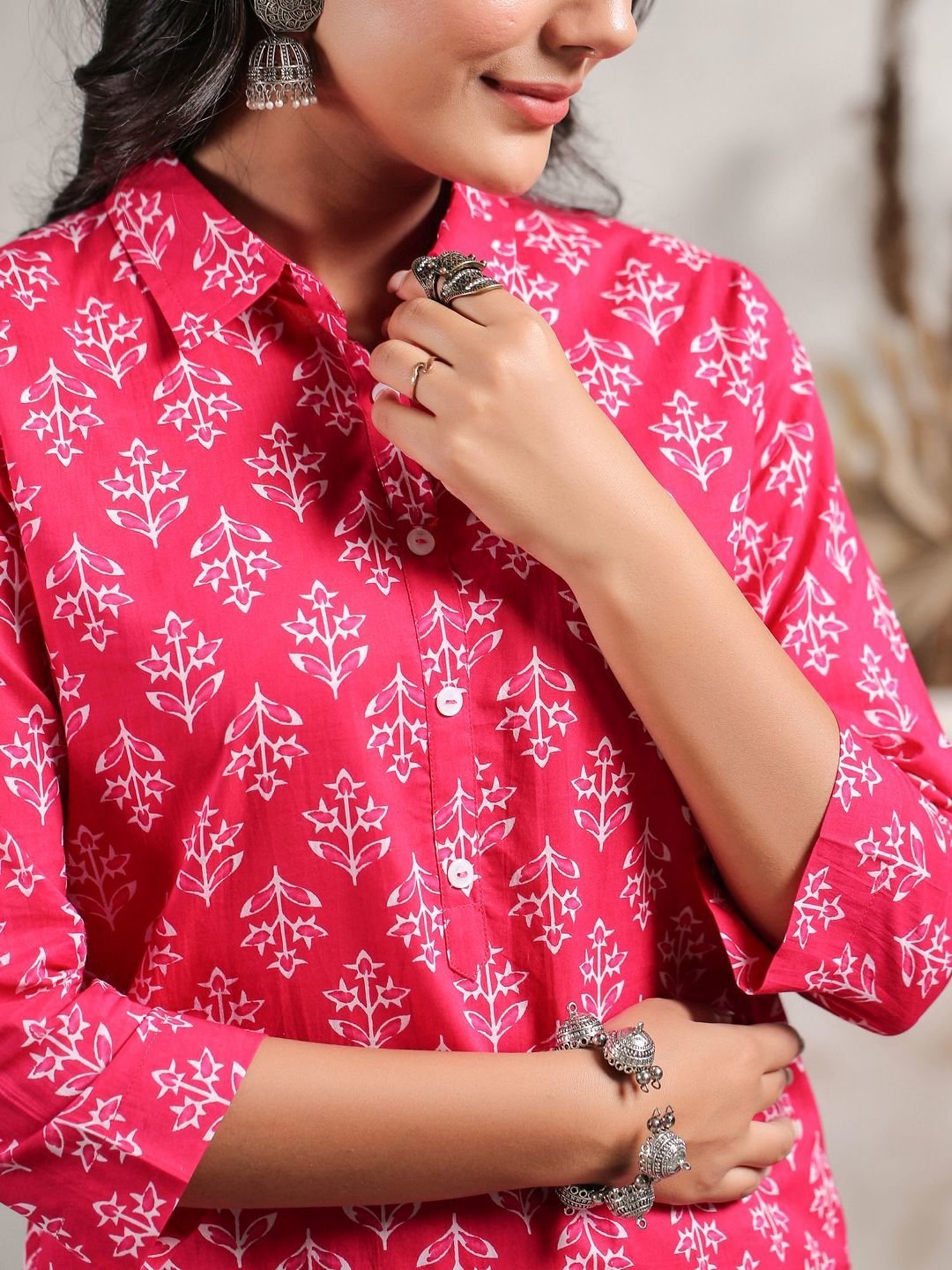 Anubhutee Pink Cotton Floral Print Kurta Pant Set