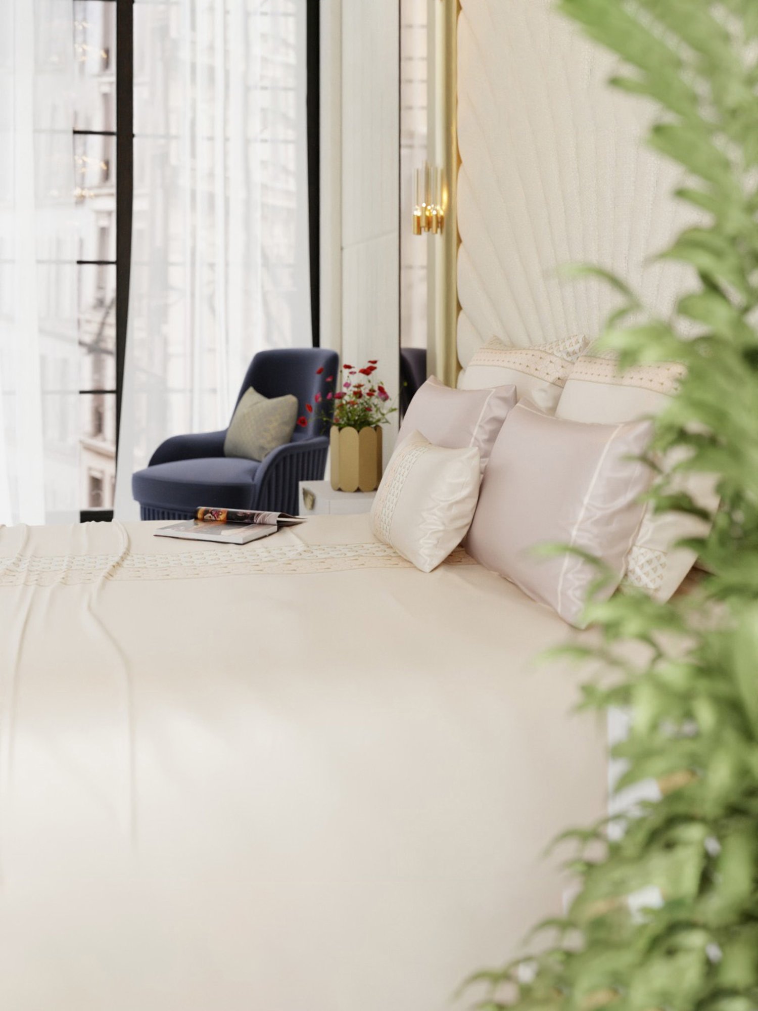 Stoa Paris Ivory Queen's Blush Super King Crown of Versailles Bedsheet Set