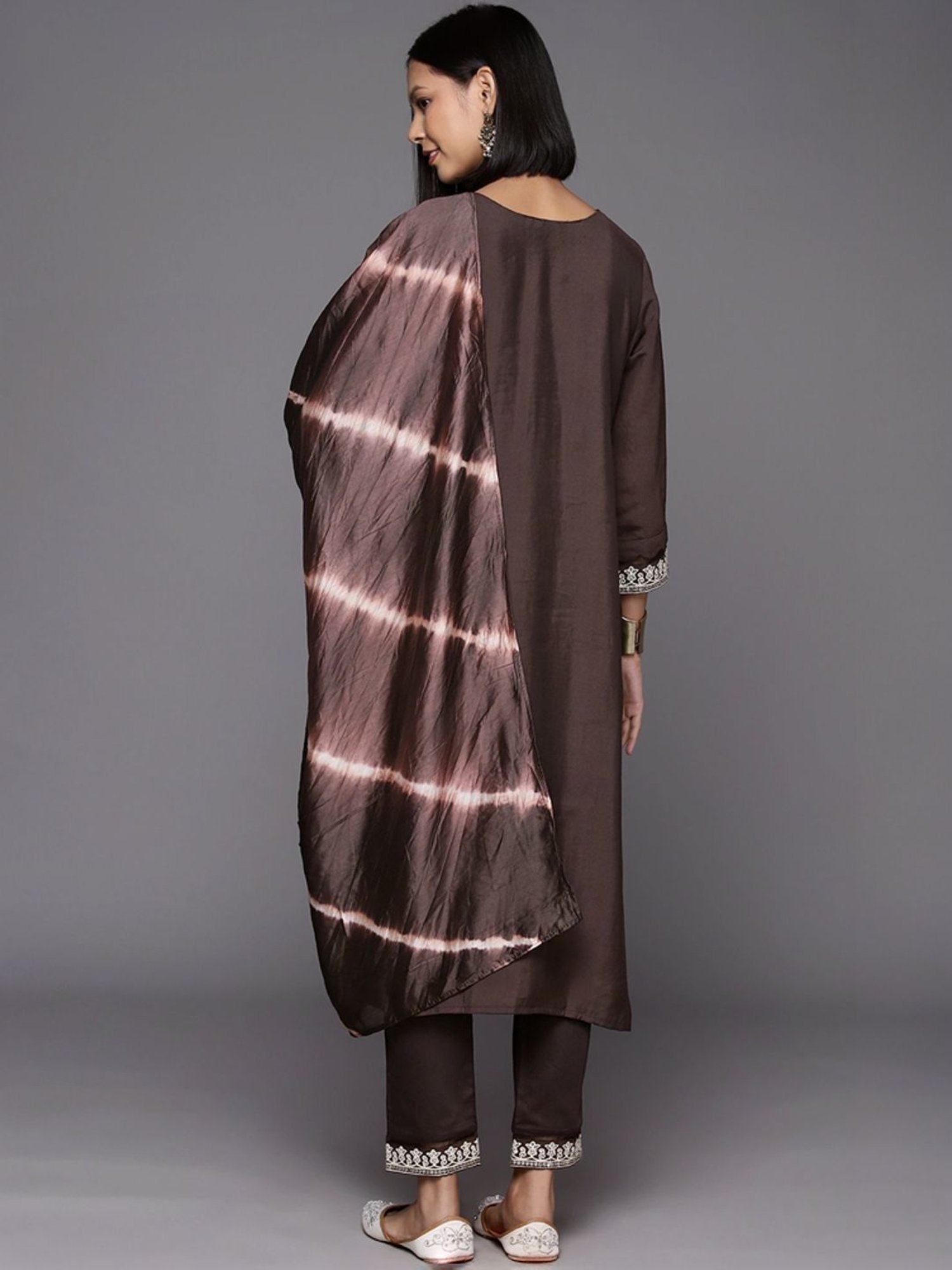 Varanga Brown Embroidered Kurta Pant Set With Dupatta