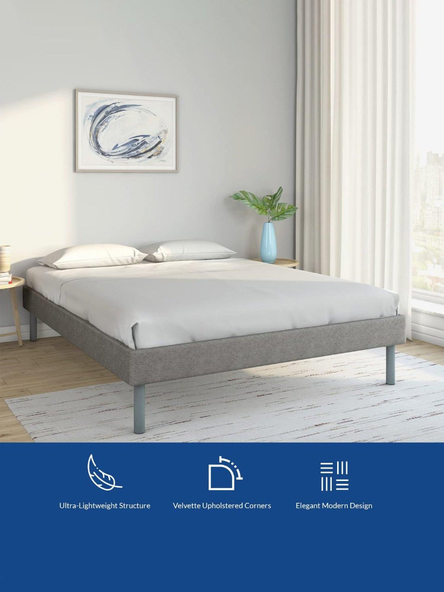 Doctor Dreams by Nilkamal Grey Wood Queen Velvette Bed