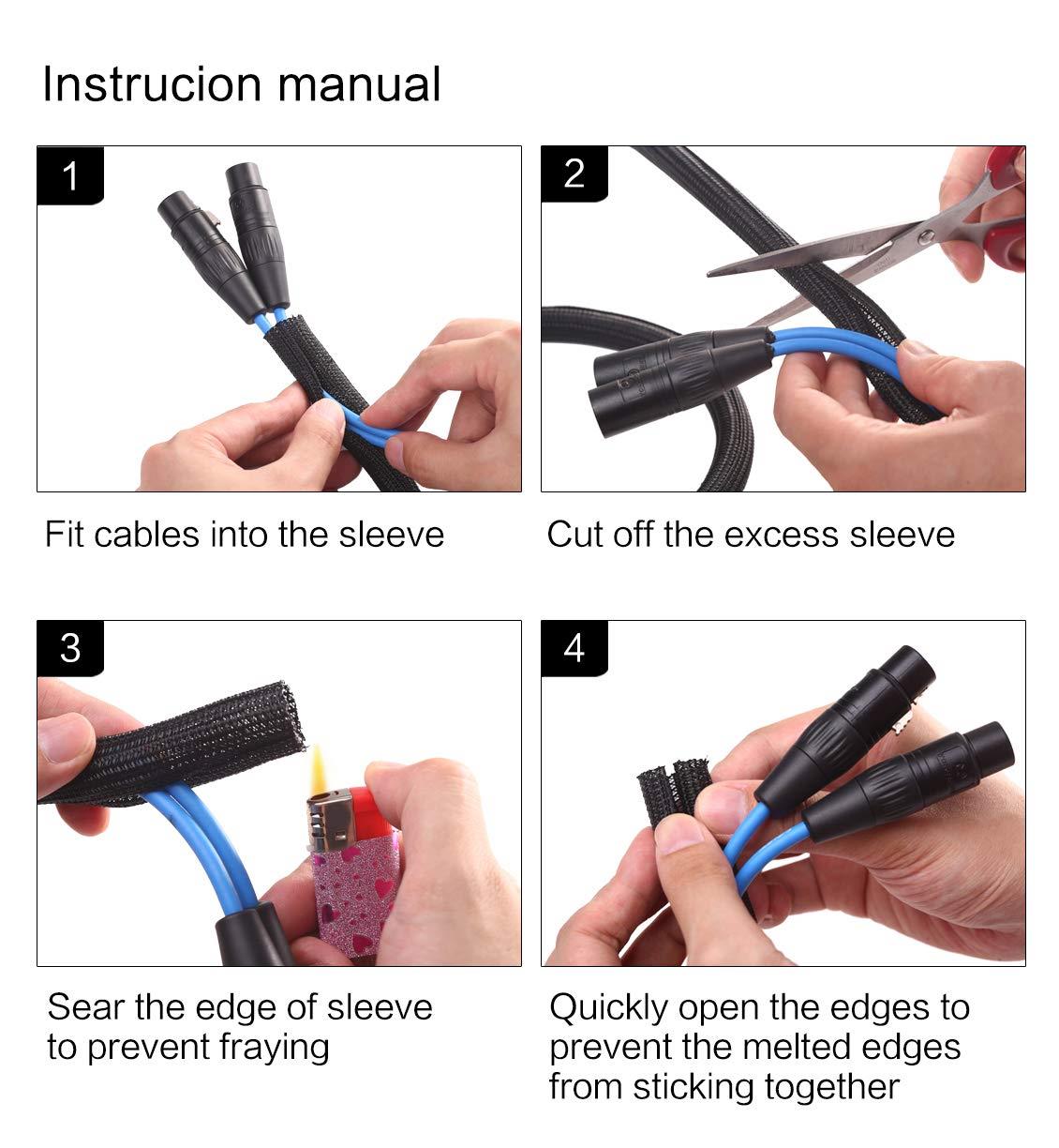 Alex Tech 25ft - 1/2 inch Cord Protector Wire Loom Tubing Cable Sleeve Split Sleeving for USB Charger Cable Power Cord Audio Video Cable &ndash; Protect Cat Dog Pets from Chewing Cords - Black