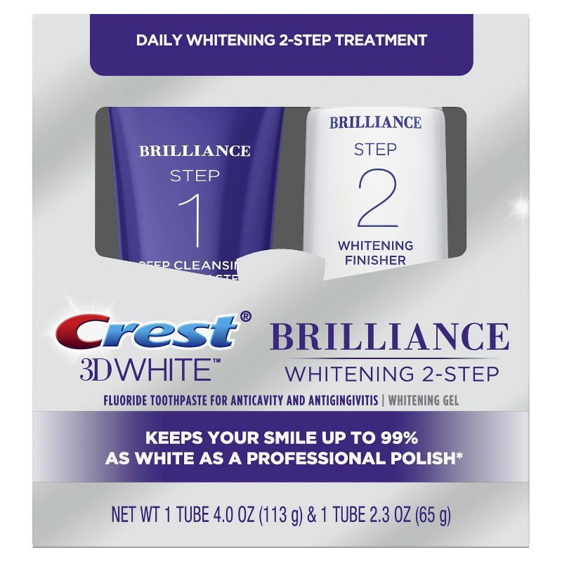 Crest 3D White Brilliance + Whitening Two-step Toothpaste- 2 tubes 4.0oz and 2.3oz