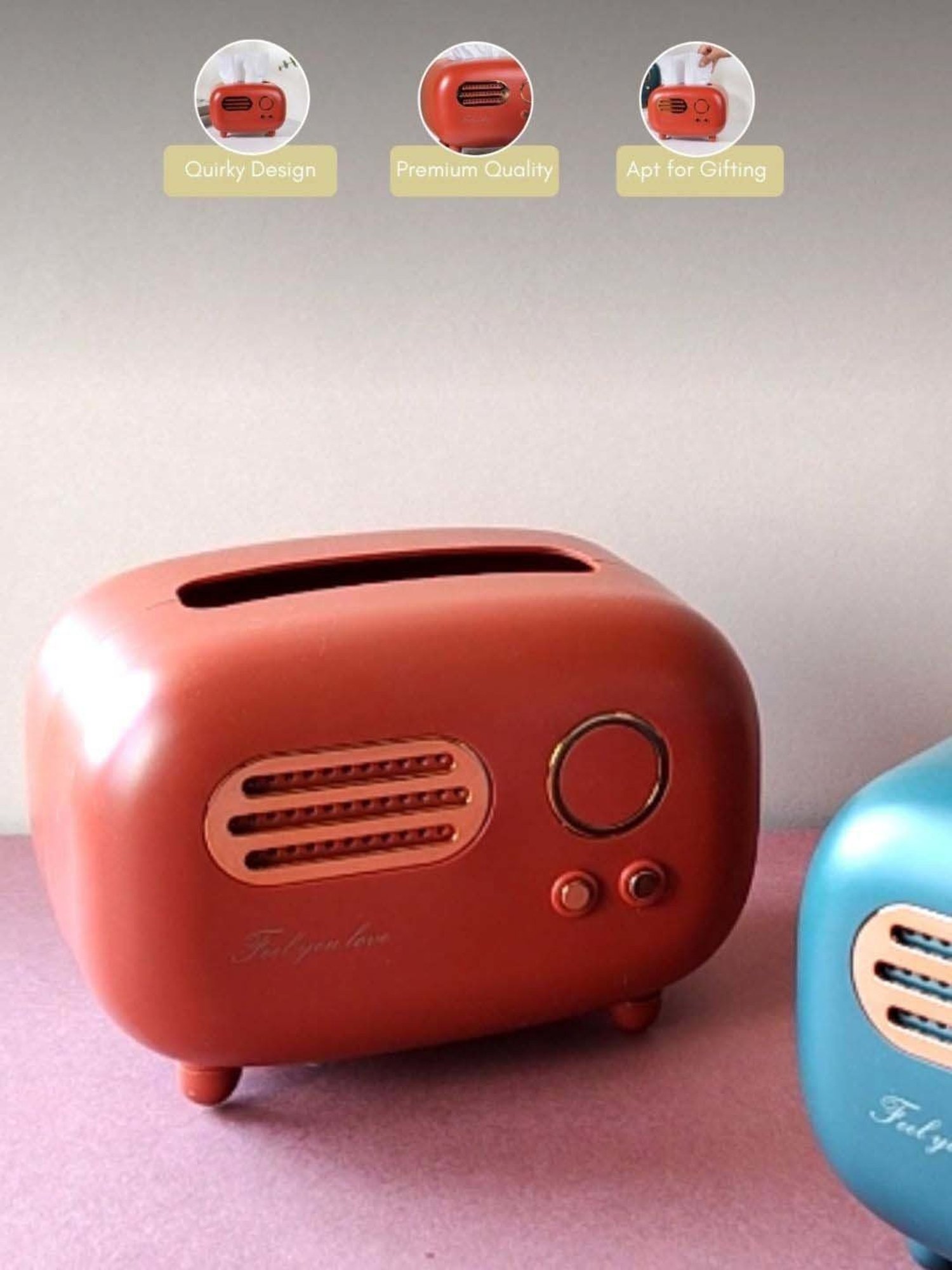 Nestasia Premium Quality Pvc Made Vintage Tangerine & Golden Tissue Box For Kitchen And Dining Room