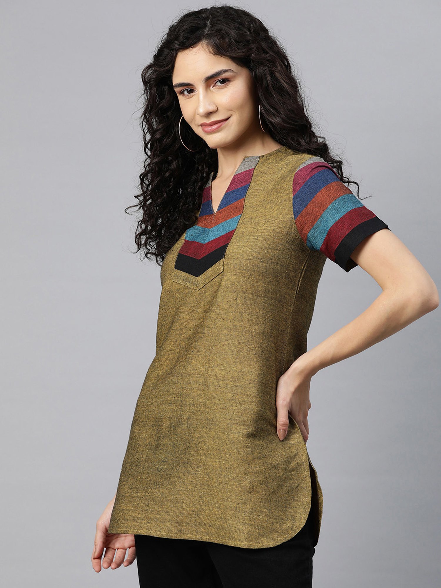 Cottinfab Mustard Cotton Regular Fit Top