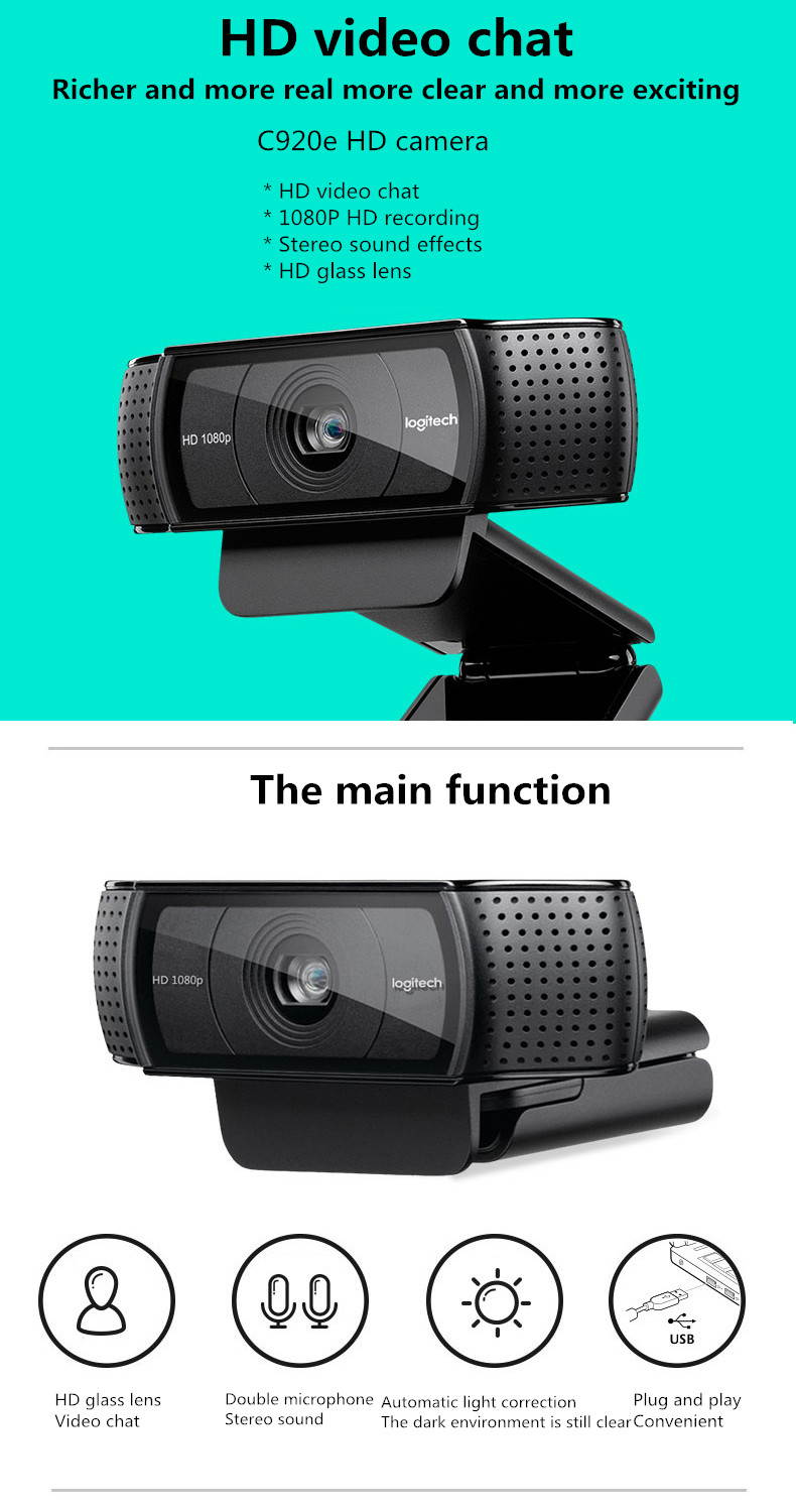 Logitech HD Pro Webcam C920 Widescreen Video Calling and Recording 1080p Camera for PC Desktop or Laptop Webcam Upgrade Version CMOS Chatcam