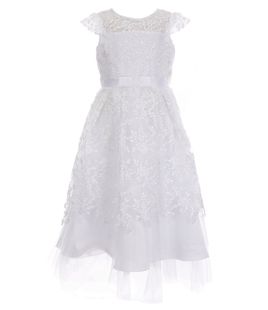 Us Angels Big Girls 6-14 Cap-Sleeve Lace Beaded Mesh Communion Dress