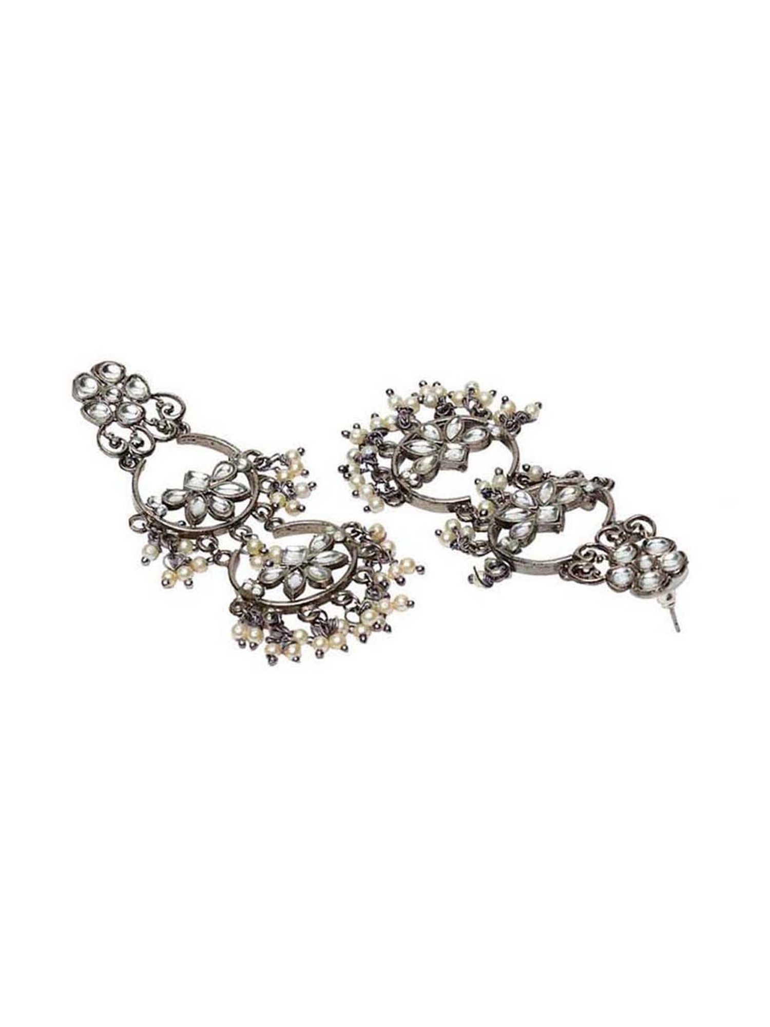 Panash Black Rhodium-Plated Crescent Shaped Chand Bali Earrings