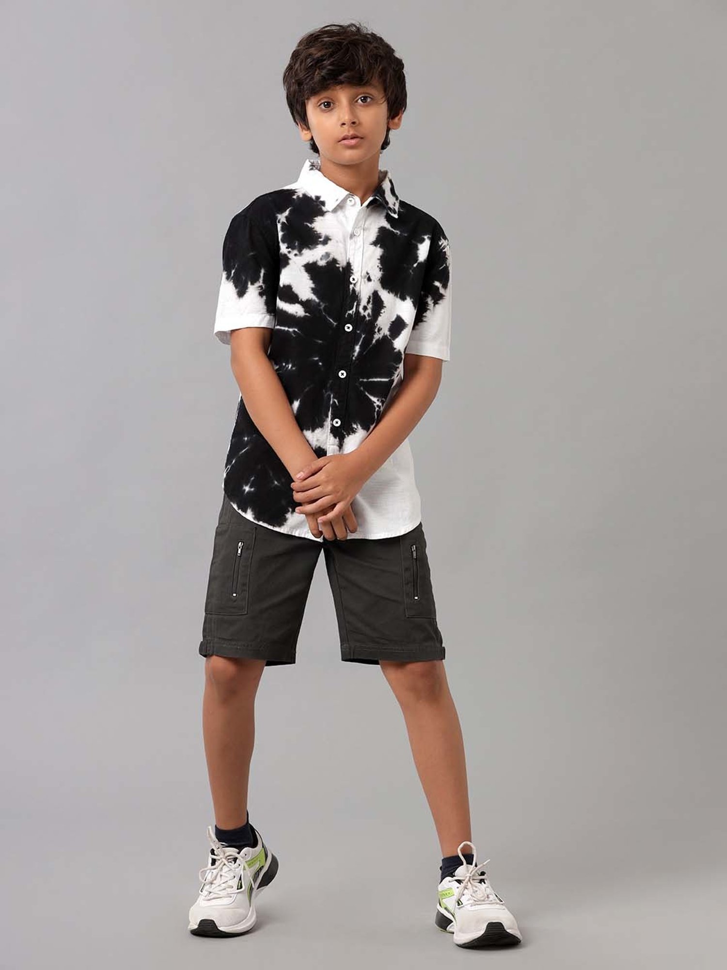 Under Fourteen Only Kids Black & White Cotton Printed Shirt