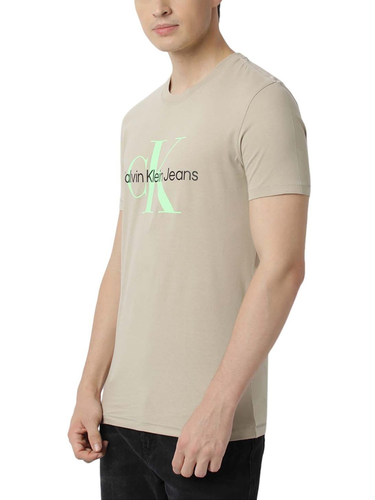 Calvin Klein Jeans Taupe & Acid Logo Slim Fit T-Shirt